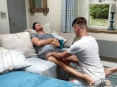 Obedient stepson pounded bareback after ball licking blowjob