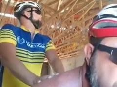 Road cyclists fucking and cumming in a construction site