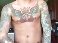 Tattoo guy jerk off show