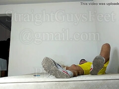 Two straight footballers have fun in the bed