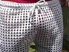 Bouncing out red thong