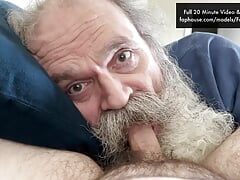 Moustache Daddy Worships Cock, Swallows Cum