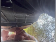 Leaned over inbetween some trees, he gets it raunchy and moist