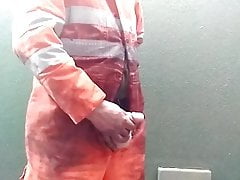slow motion piss in work gear
