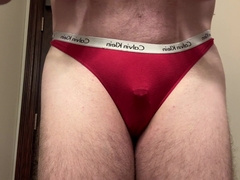 Fapping in step daughter’s crimson g-string thong