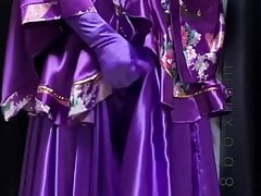 masturbation with satin kimono-costume