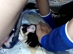 College girl gets anal fucked in a slutty skirt and stockings in CFNM scene