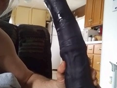 Deepthroating a massive horse cock after a realistic big dick attempt