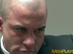 Getting this ass destroyed by two dicks on my office desk