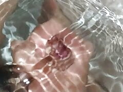Cumming underwater in the bath SLOW-MO