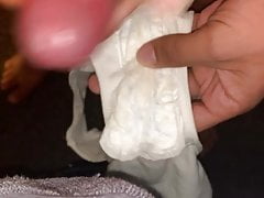 Cum on dirty panties and pad from my sis after shower