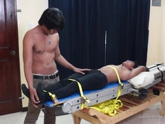 Gay-For-Pay Chinese Man Willy Trussed and Kittled