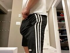 Jerking off in yellow boxers and gym shorts