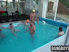 Huge cock rock hard hunks group bareback fun by the pool