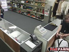 Sexy gay blows a cock in public pawn shop