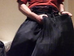 Wank jerk off in long silky skirt with hoop nice cumshot