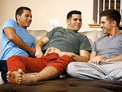 Three-way captivating gay fucking with deep anal stuffing