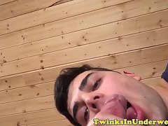 Cocksucking twink gets drilled from behind