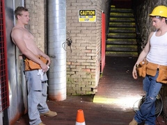 Well-hung hardhats Johnny Forza and Matthew Ryder fuck on the steps