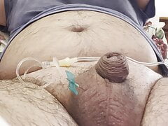 Inserting a large catheter into a small cock with big balls