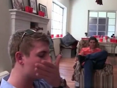 Gay blonde fresher gives blowjob and anilingus