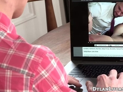 Skyler kneels and sucks Stepdad Tristran huge cock