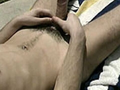 Garrett Brennan relaxes by the pool before cumming HARD