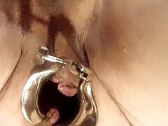 Vaginal speculum, monster dildo and cum!