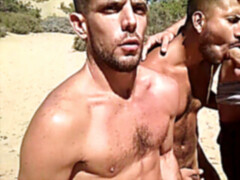 Gay outdoors, oral, threesome