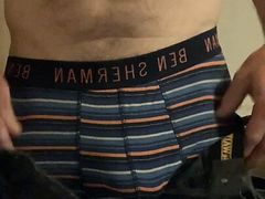 After a hard days work change into straight apprentices cum stained boxers. Impress with bulge.