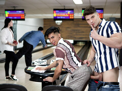 Bowling alley bang with a horny bottom being slutty