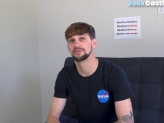 NEXT DOOR CASTING - Bearded tattoo jock cums and strokes big dick at casting