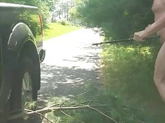 Old man works in yard