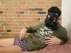 Self facial cumshot on my gas mask & wailing