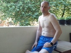 Horny amateur gay with smooth balls jerks off outdoors