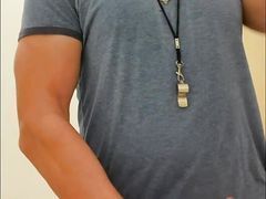 JockDad87 shoots his load in the bathroom