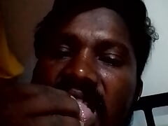 Taking out the spit from the mouth, wet the with spit