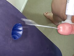 Small Penis With A Vibrating Massager Shooting A Load On An Inflatable Pillow