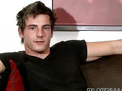 Amateur British dude strokes his penis after interview