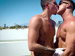 hot dudes sans a condom on terrace