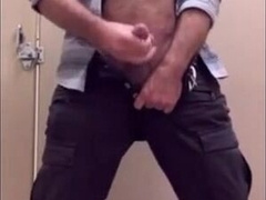 Bear Jerking Off at Work in Restoom