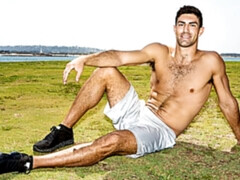 Tall solo hottie Sebastien jerks his hard cock