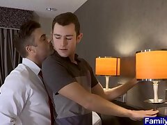 Twink enjoys bareback play with stepdaddy at the hotel