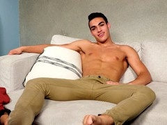 latino hunk jerks his uncut cock solo