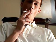 Sensual twink rubs his ass and jerks off while smoking