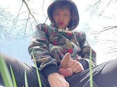 Sweet Boy Jerking his Big Dick (23cm) Outdoor