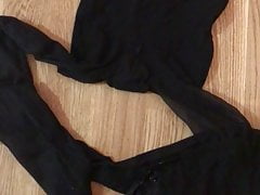 Big cum on black pantyhose