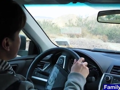 Hunk stepdaddy anal plows stepson in the car backseat