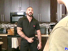 queer jock plumbed closeup by a hunky plumber