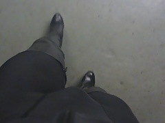 Strutting in skins cycle shorts and mega platform boots